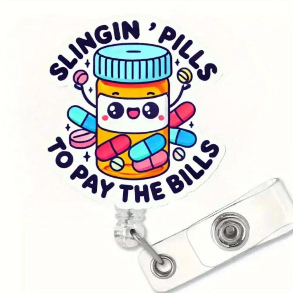 Cute Badge Reel Holder Slingin' Pills